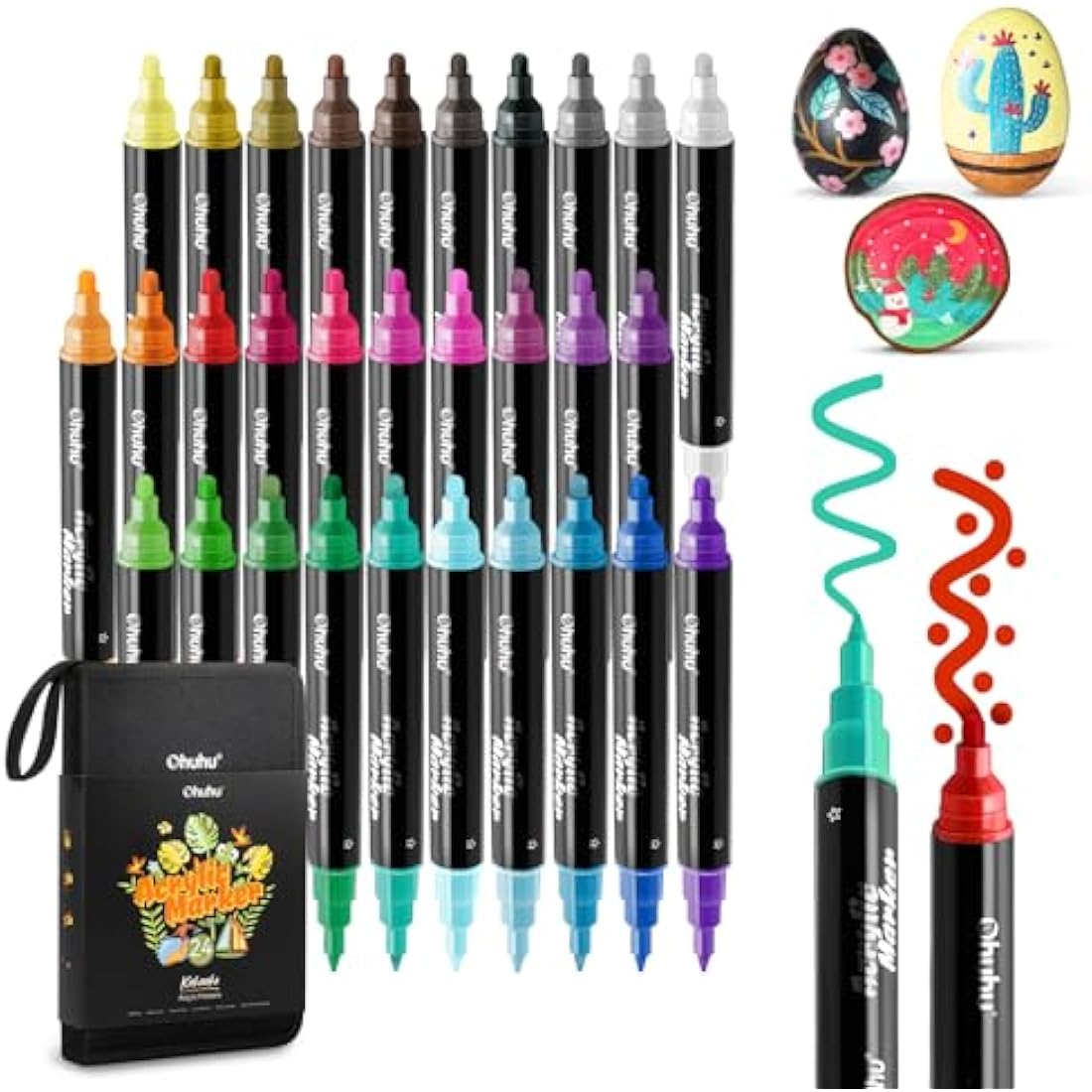 Ohuhu 30 Colors Dual Tip Acrylic Paint Pens | Waterproof Markers for Rock Art