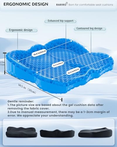 RARIRO Gel Seat Cushion – Ergonomic Honeycomb Coccyx Support for Office