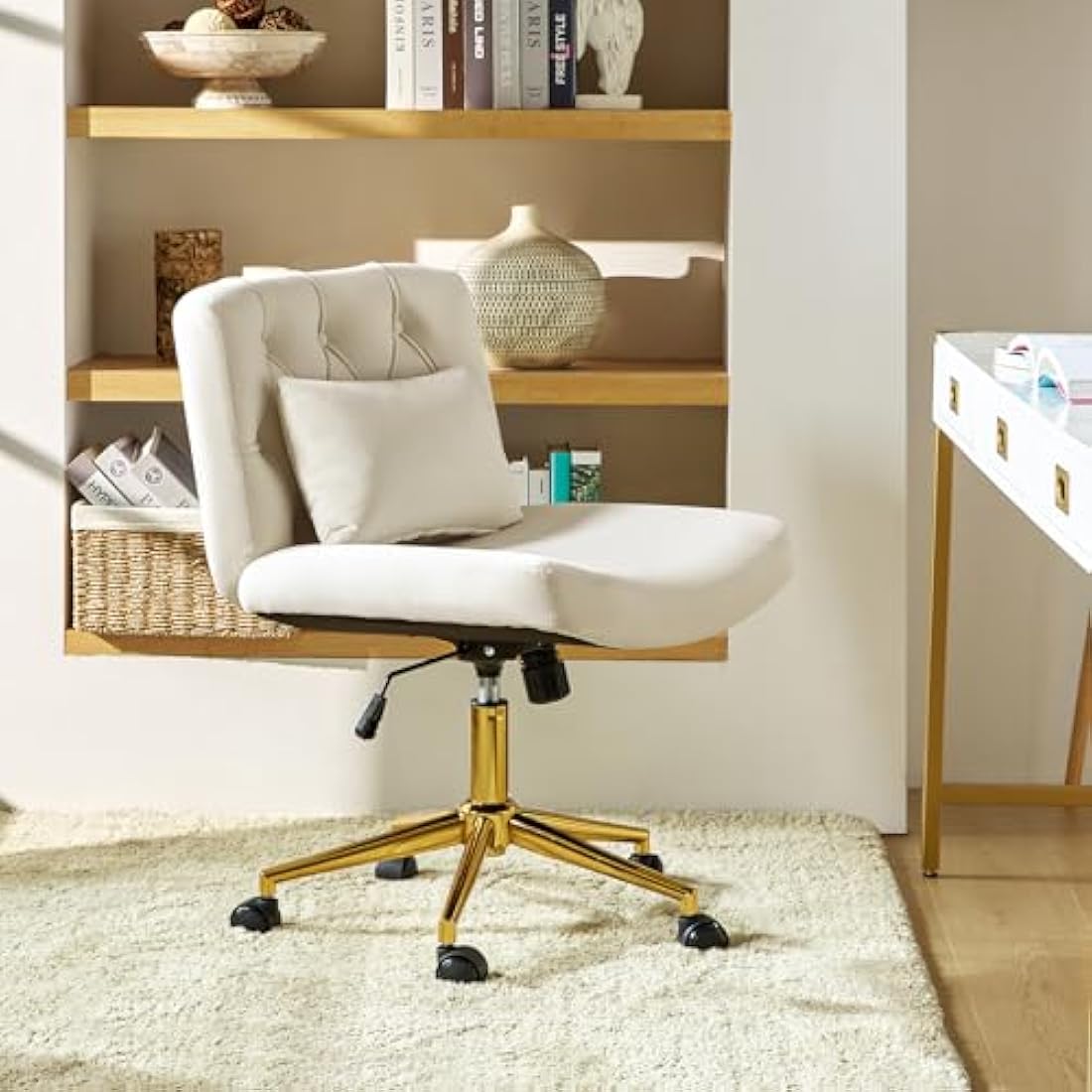 HULALA HOME Velvet Swivel Vanity Chair – Criss Cross Armless Desk Chair