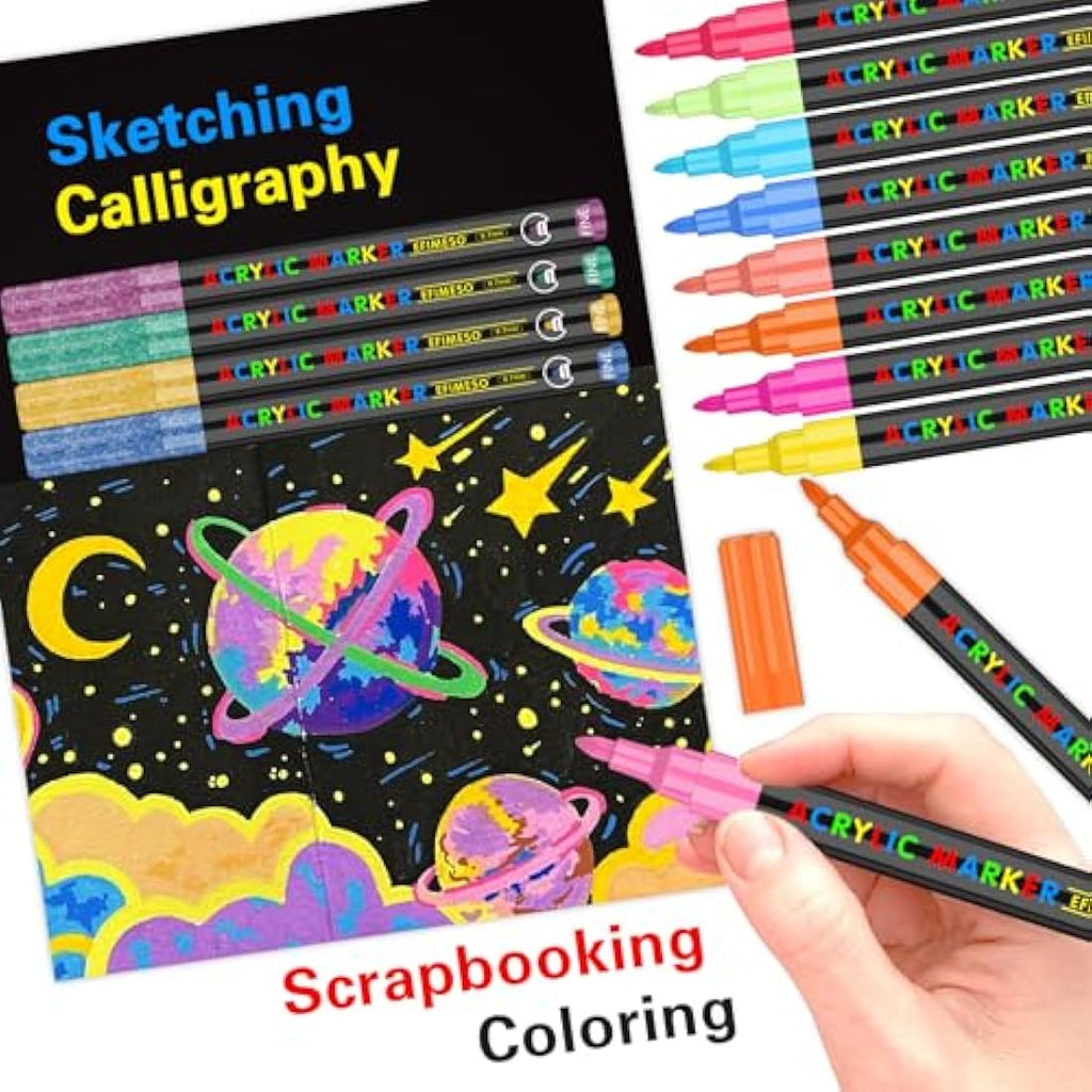 Efimeso 120 Color Acrylic Paint Pens | 0.7mm Extra Fine Tip Markers