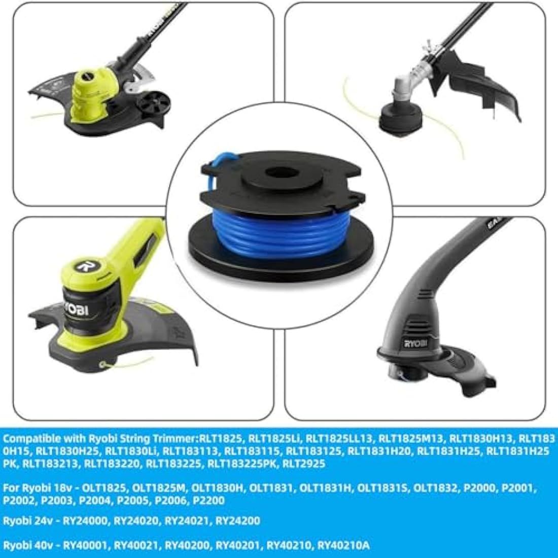 Eyoloty Trimmer Spool Line for Ryobi 18V 24V 40V - 6 Spools + 1 Cover