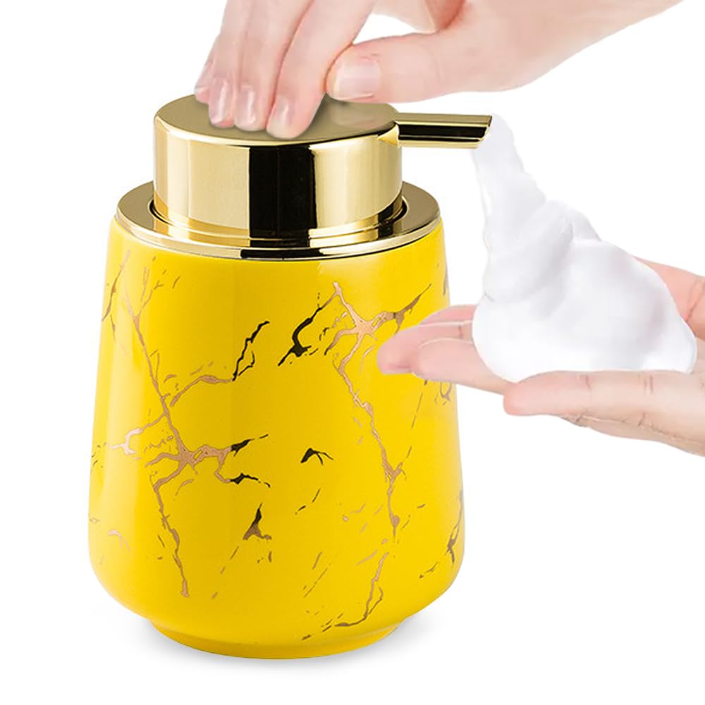 Marble Foam Soap Dispenser for Bathroom, Chic Ceramic BottleYellow
