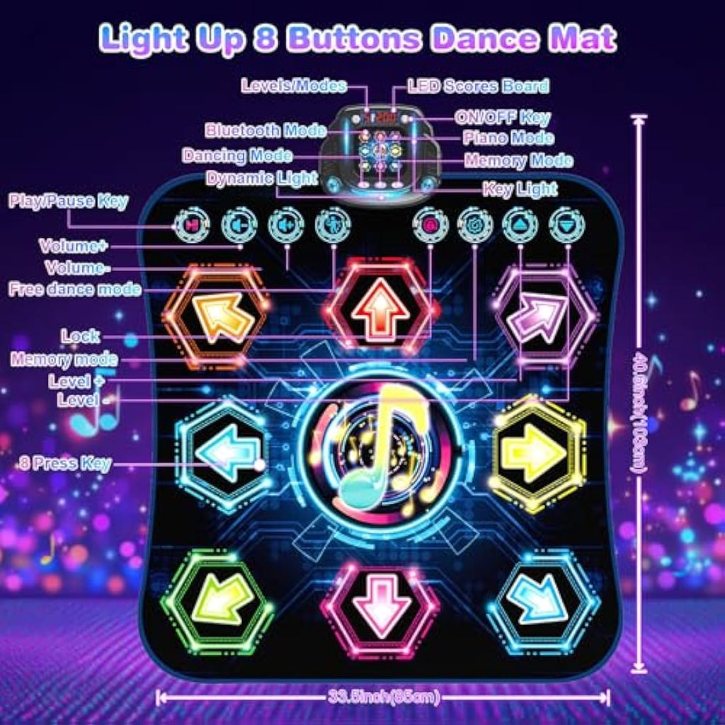 Surelect 8-Button Light Up Dance Mat with Bluetooth for Kids 3-12