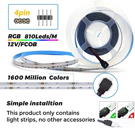 Arotelicht 5m RGB COB LED Strip Light – 12V High Density 810 LEDs/m