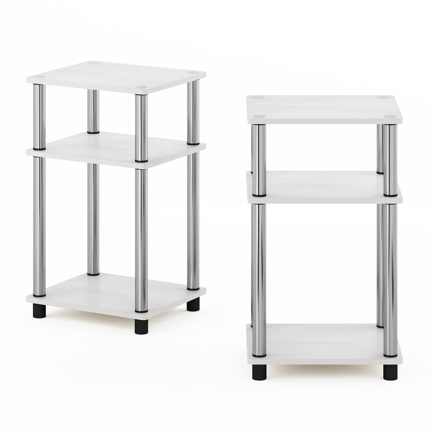 Furinno 3-Tier Turn-N-Tube Side Table Nightstand, White Oak, 2-Pack