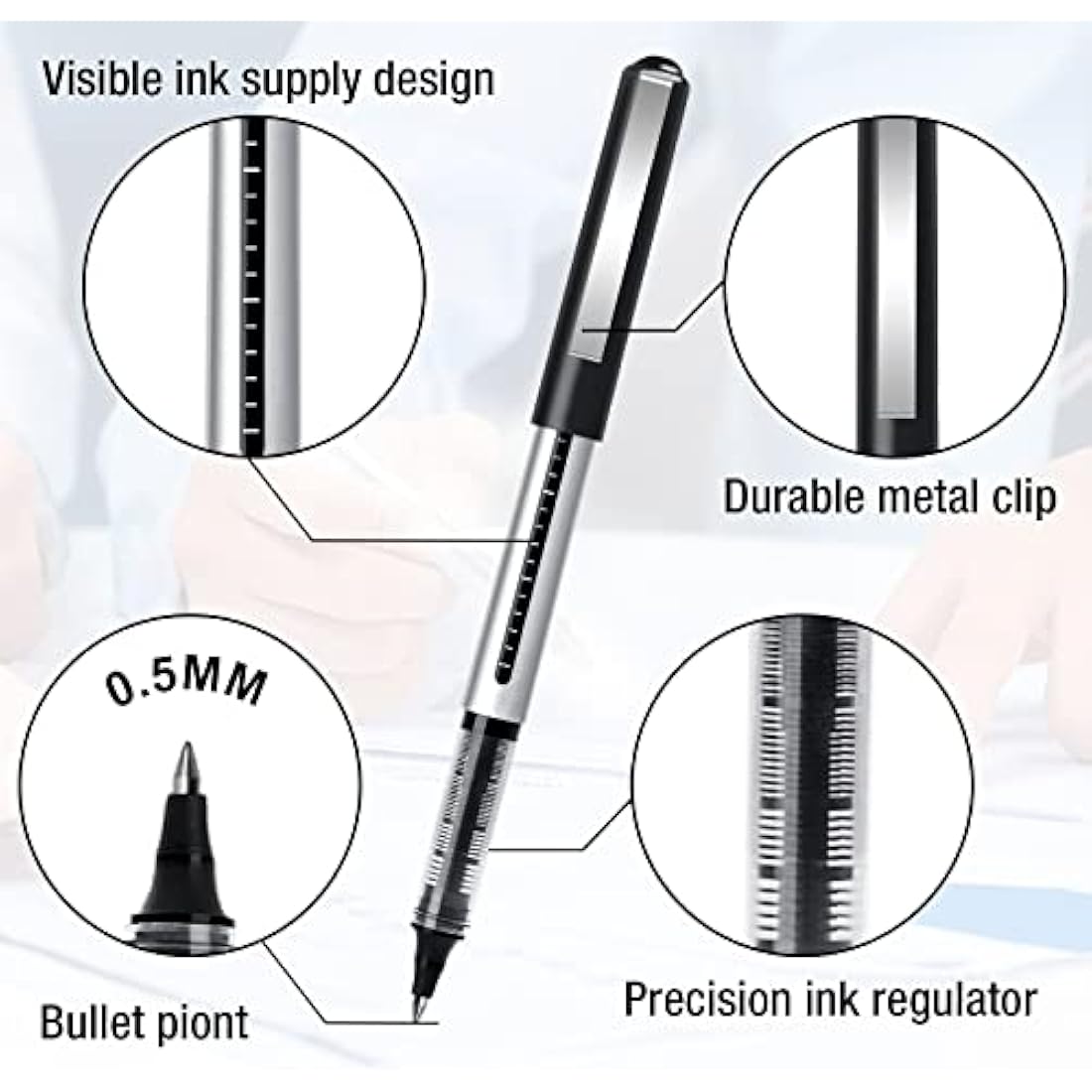 Jolof Store Rollerball Pens - 16 Pack 0.5mm Fine Point Black Gel Pens