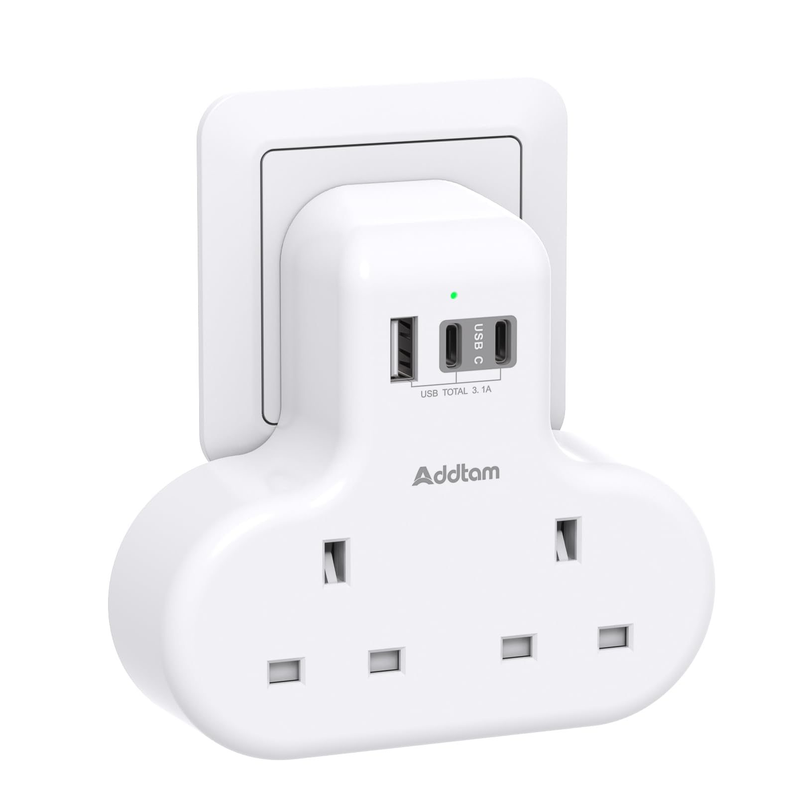 Addtam Double Plug Extension | 2 Way Multi Adaptor with 3 USB Ports