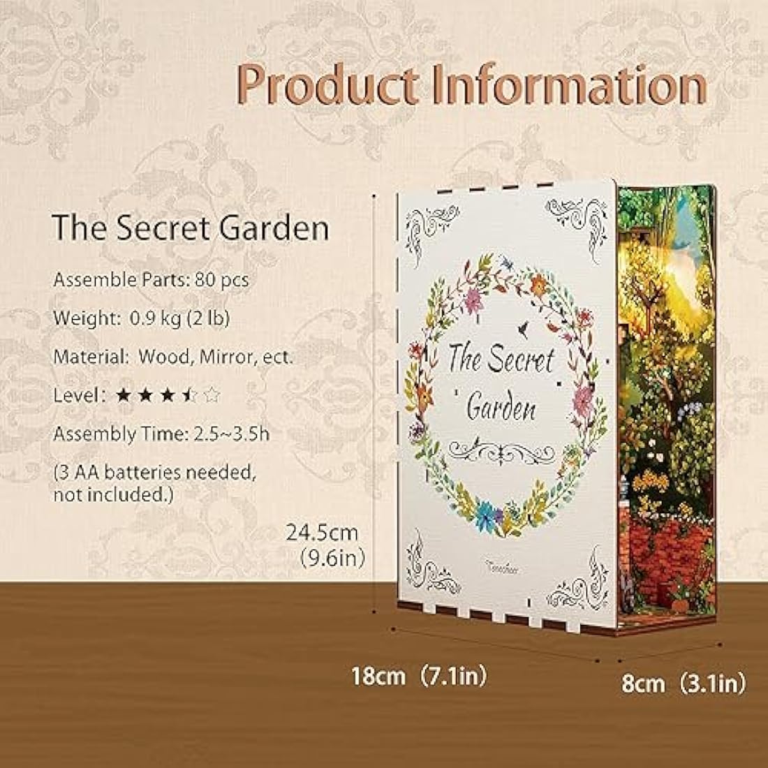 Tonecheer DIY Book Nook Kit – The Secret Garden 3D Wooden Puzzle with LED