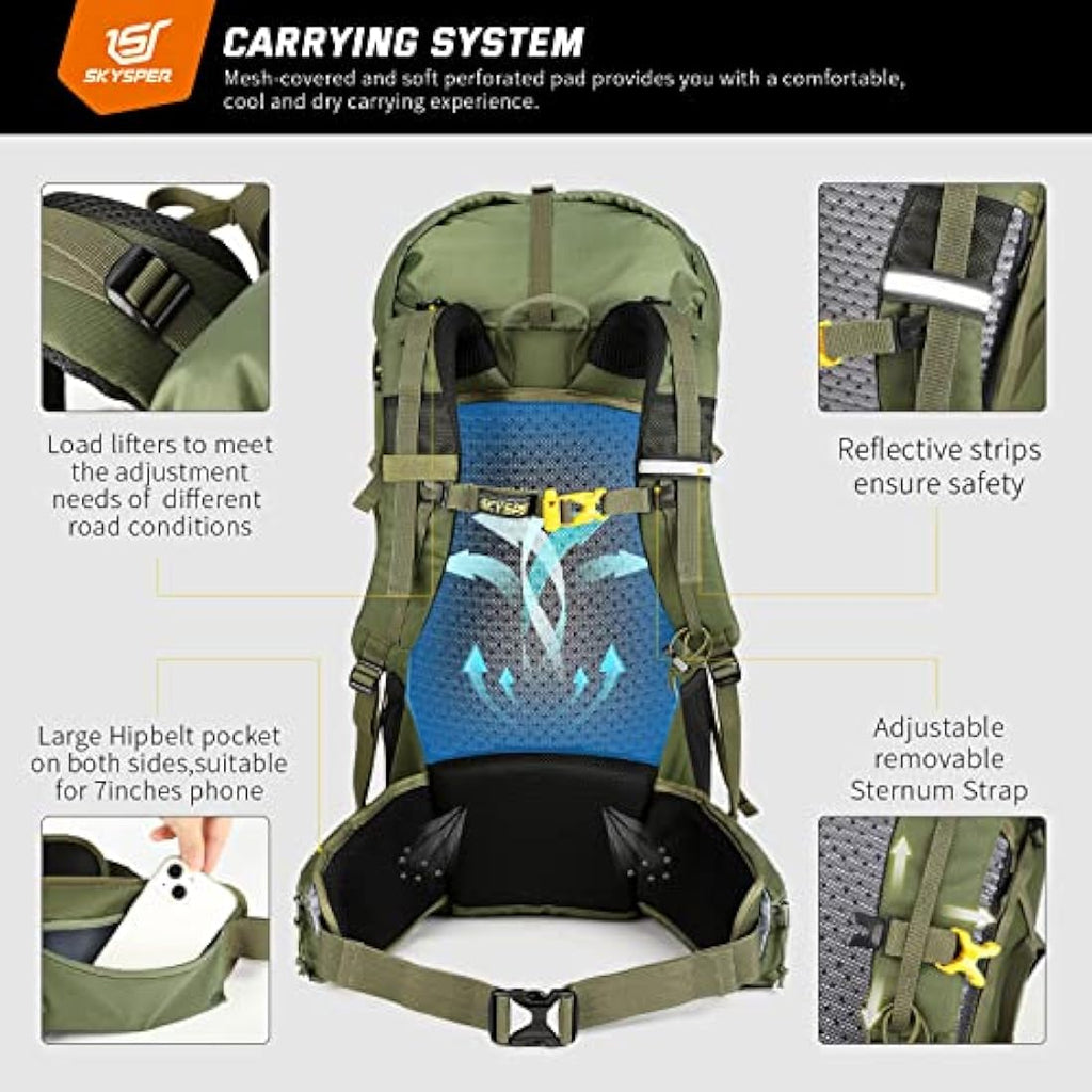 SKYSPER 50L Hiking Backpack – Lightweight Roll Top Camping Rucksack