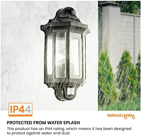 National Lighting Black PIR Motion Sensor Outdoor Wall Lantern | IP44