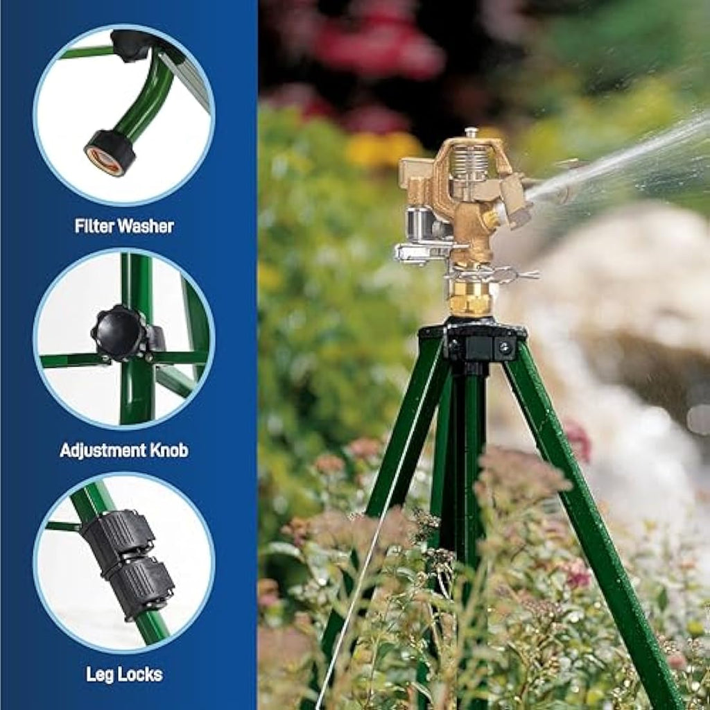 Jolof Store Brass Impact Tripod Sprinkler – Adjustable 360 Degree