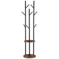 HOOBRO Freestanding Coat Rack with 8 Hooks and 2 Shelves – Rustic Brown
