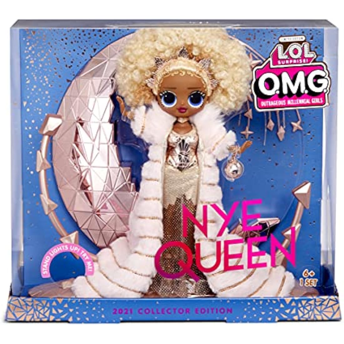 L.O.L. Surprise! Holiday OMG 2021 Collector Doll – NYE Queen with Stand
