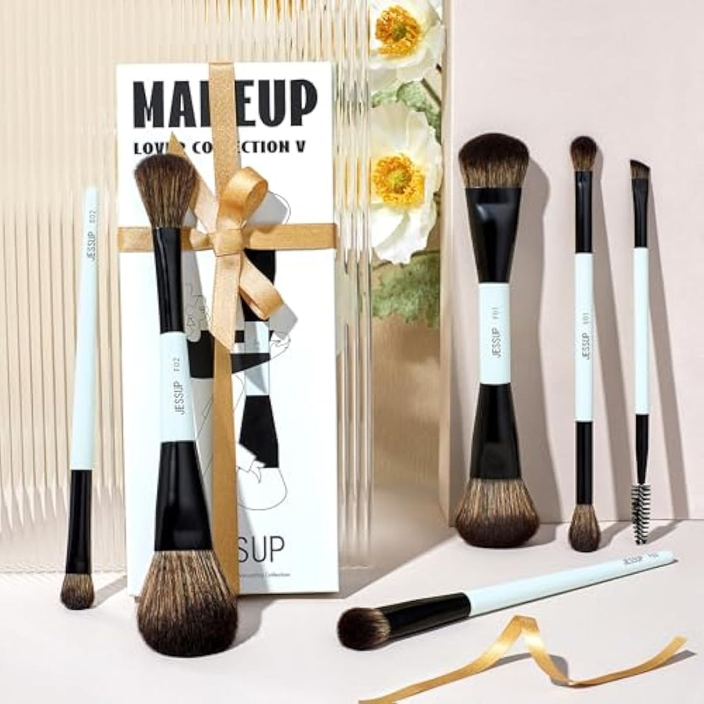 Jessup 6pcs Double Sided Makeup Brush Set | Vegan Foundation & Eye Brushes