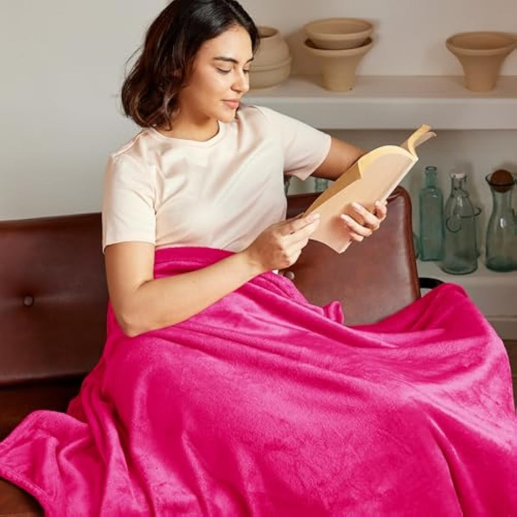 Fleece Blanket – Soft Hot Pink Double Bed Throw, 230x168 CM