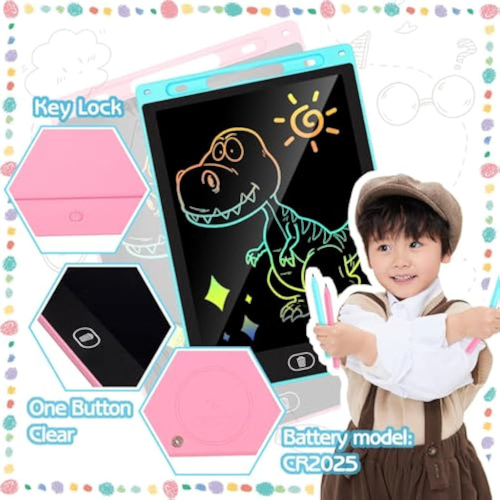 KTEBO 2-Pack 10 Inch LCD Writing Tablet for Kids - Pink & Blue Doodle Board