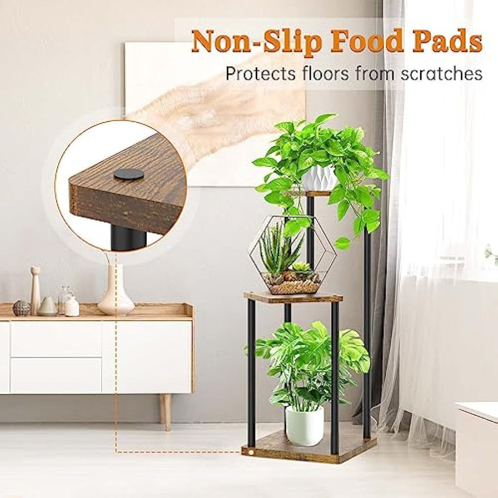Jolof Store 3-Tier Metal and Wood Corner Plant Stand - Black Flower Rack