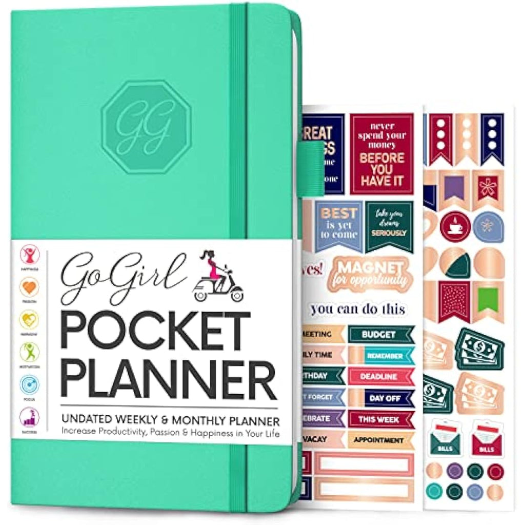 GoGirl Pocket Weekly Planner – Undated Goal Organizer, Emerald Green