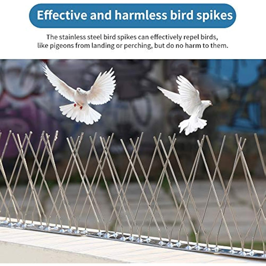 Joymi Stainless Steel Bird Spikes – 20ft Pigeon Deterrent Kit (18 Pack)