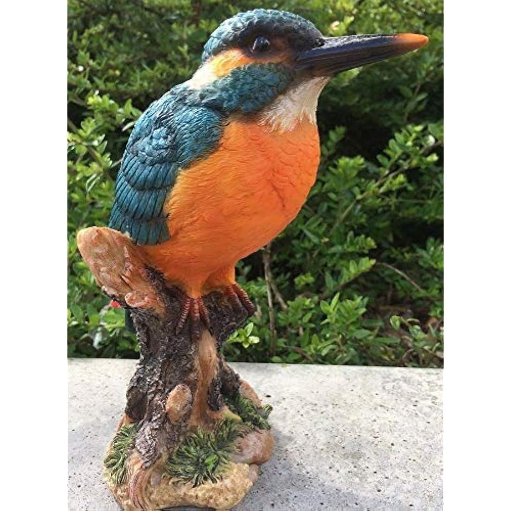 Vivid Arts Kingfisher on a Stump - Resin Wild Bird Garden Ornament