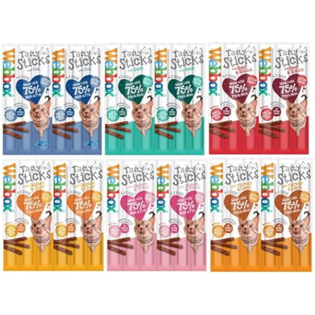 Webbox Meaty Cat Sticks - 6 Pack Mixed Meat Treats for Cats & Kittens