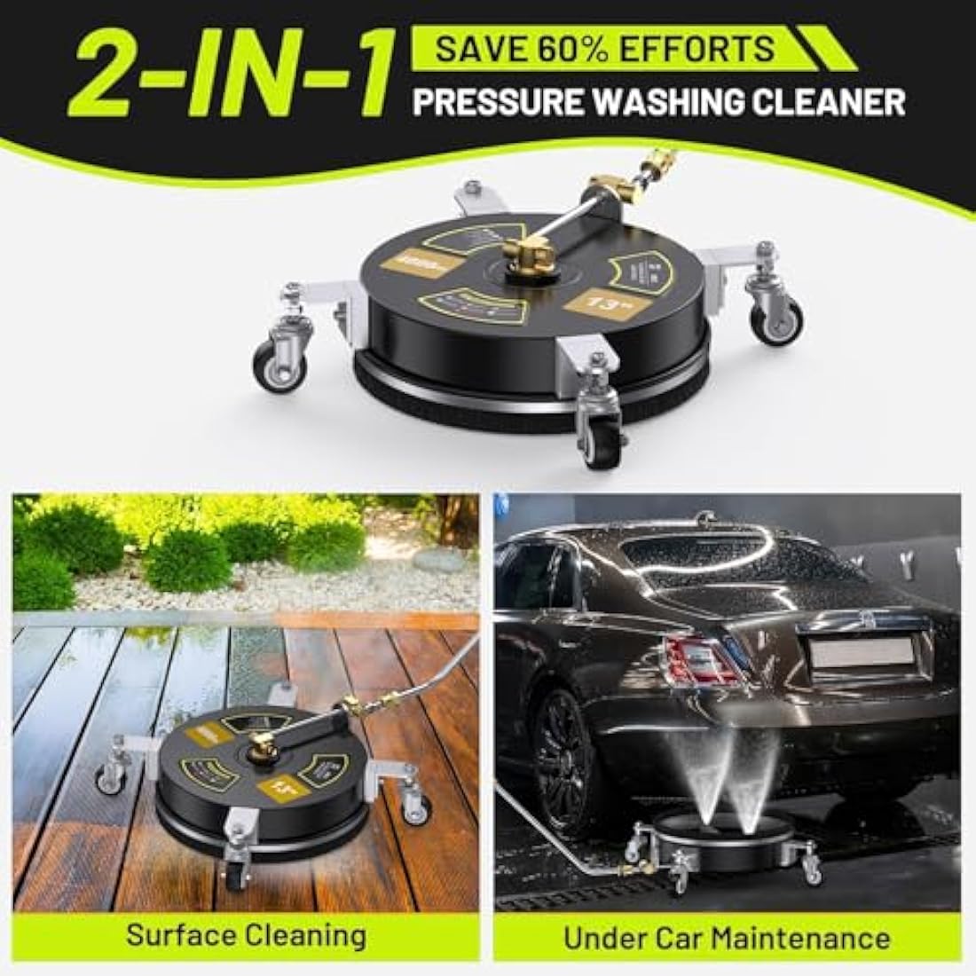 HoldOneLight 13" Pressure Washer Surface & Undercarriage Cleaner, 4000 PSI