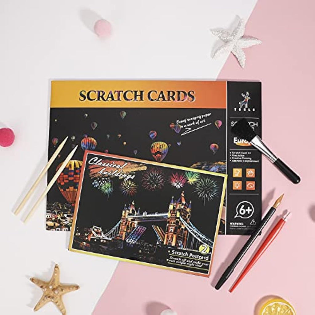 Heyu-Lotus 8pcs Rainbow Scratch Art Paper Kit – City Night Sketch Set