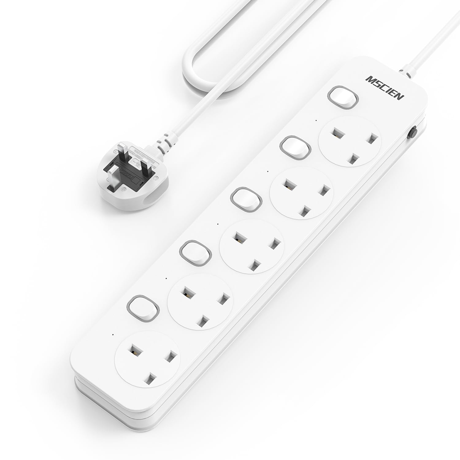 Mscien 5-Way Extension Lead with Individual Switches & Surge Protection, 5M