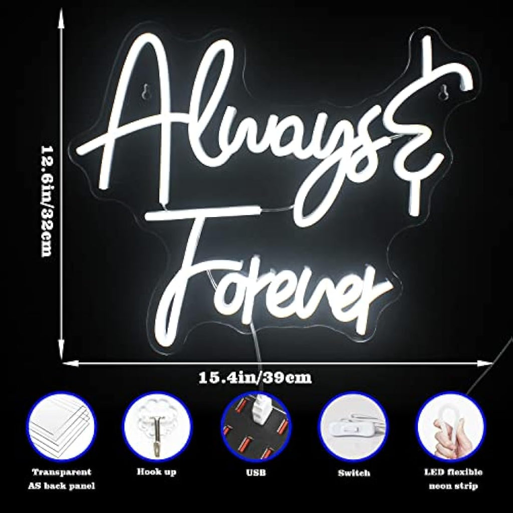 Looklight Always Forever Neon Sign | White Acrylic LED Wall Art for Weddings