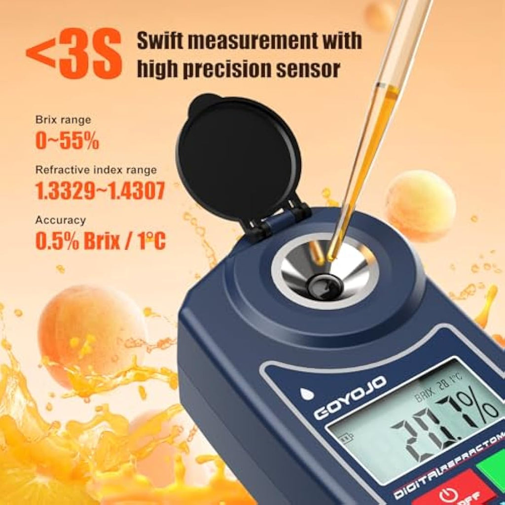 Digital Brix Refractometer | 0-55% Sugar Meter with ATC