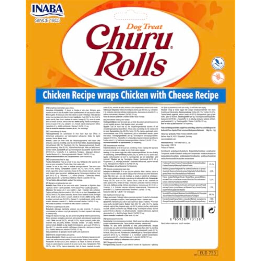 Inaba Churu Rolls Chicken Dog Treats | Grain-Free Training Snack (8 Pack)