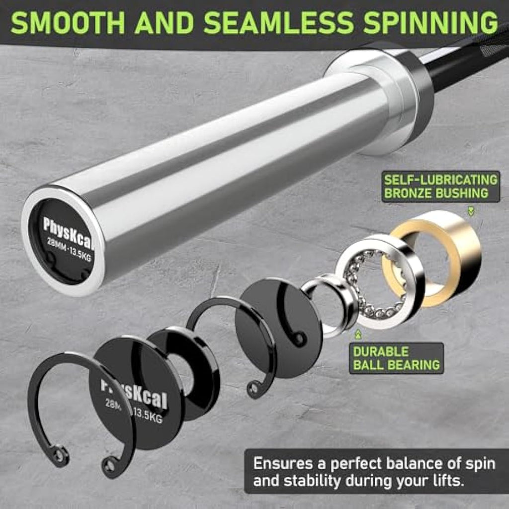 PhysKcal Olympic EZ Curl Bar – 4ft-6ft Steel Barbell for 2-Inch Plates