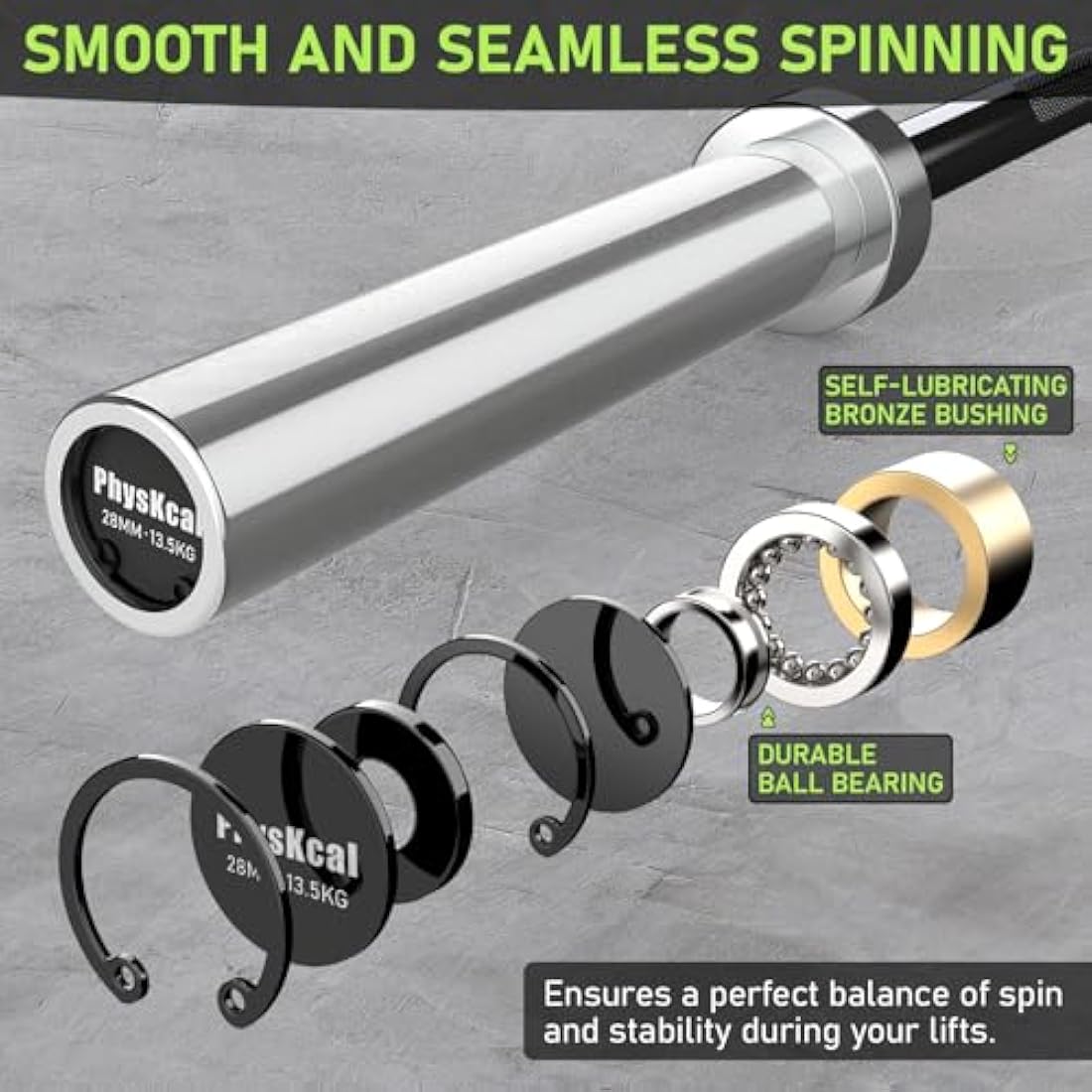 PhysKcal Olympic EZ Curl Bar – 4ft-6ft Steel Barbell for 2-Inch Plates