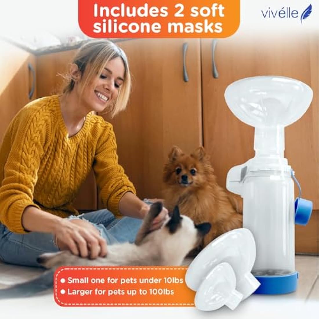 Vivélle Pet Inhaler Spacer for Cats and Dogs with 2 Masks |