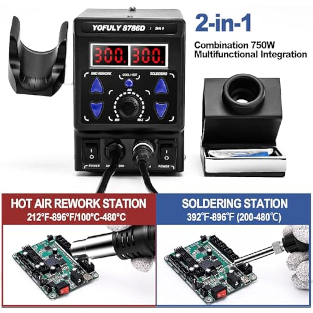 Yofuly 8786D 2-in-1 Soldering Station | 750W Hot Air Gun Rework Kit