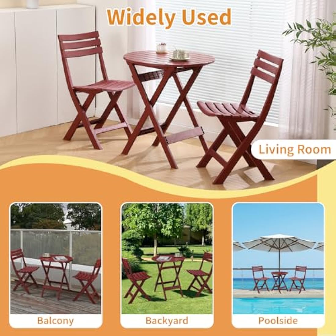 TAO ONE 3-Piece Plastic Folding Bistro Set – Portable Patio Furniture, Red