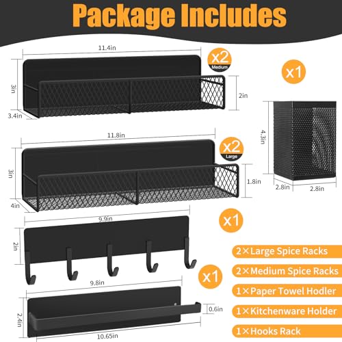 Kmise 7-Piece Magnetic Spice Rack Organizer for Fridge with Towel Holder