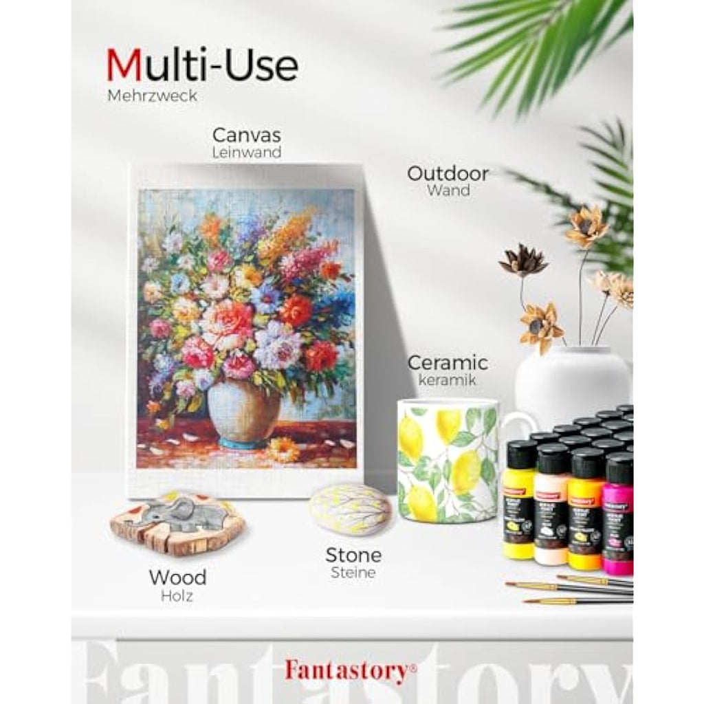 Fantastory Acrylic Paint Set - 36 Colors with 12 Brushes for Canvas & Wood