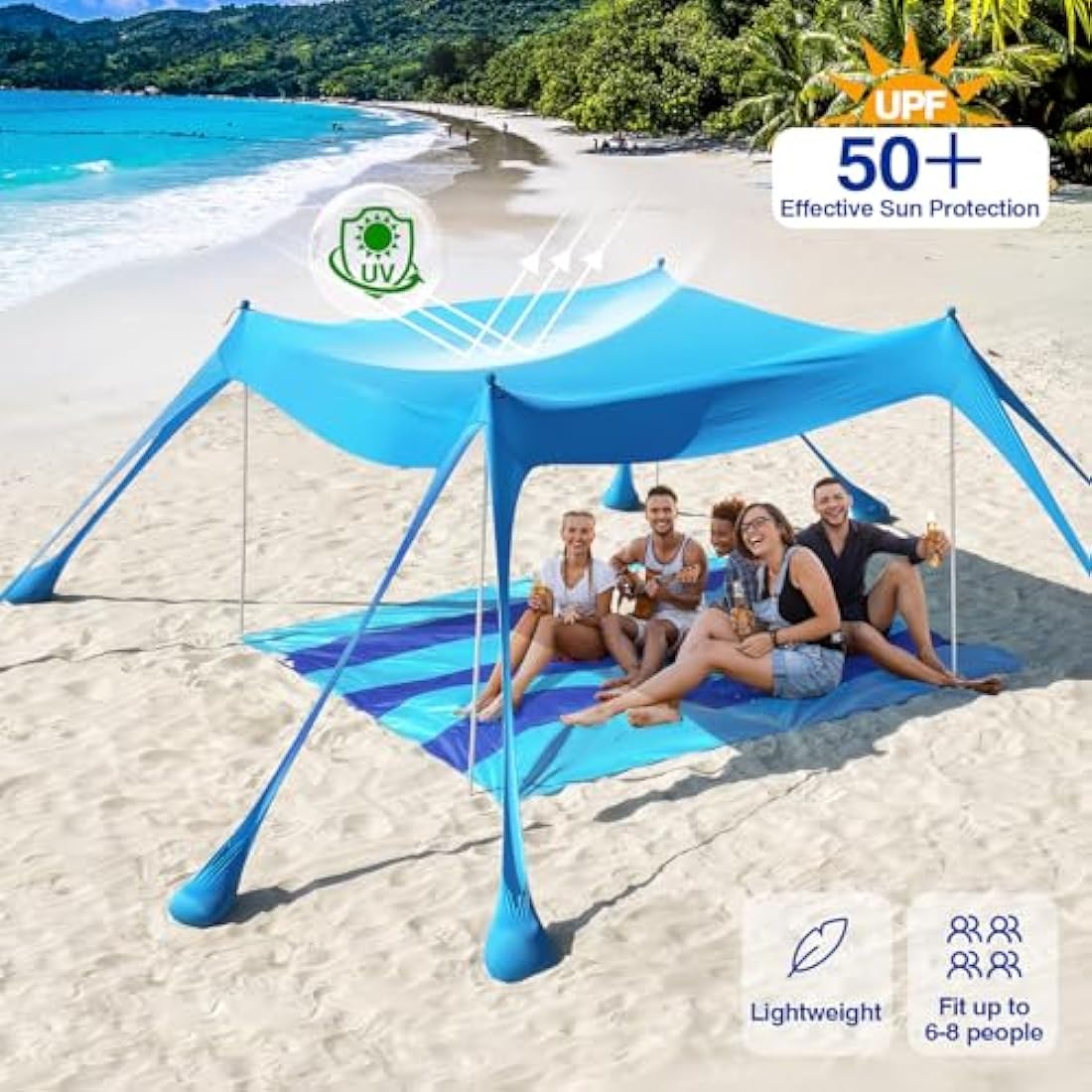 Rhino Valley Beach Tent – 6-8 Person UPF 50+ Windproof Sun Shelter