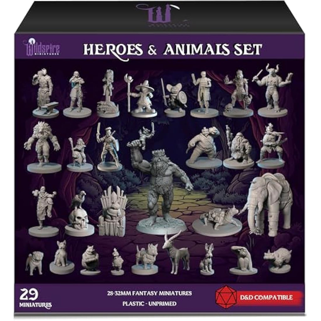 Wildspire Heroes & Troll King DND Miniatures | 29 Unpainted 28mm Figures