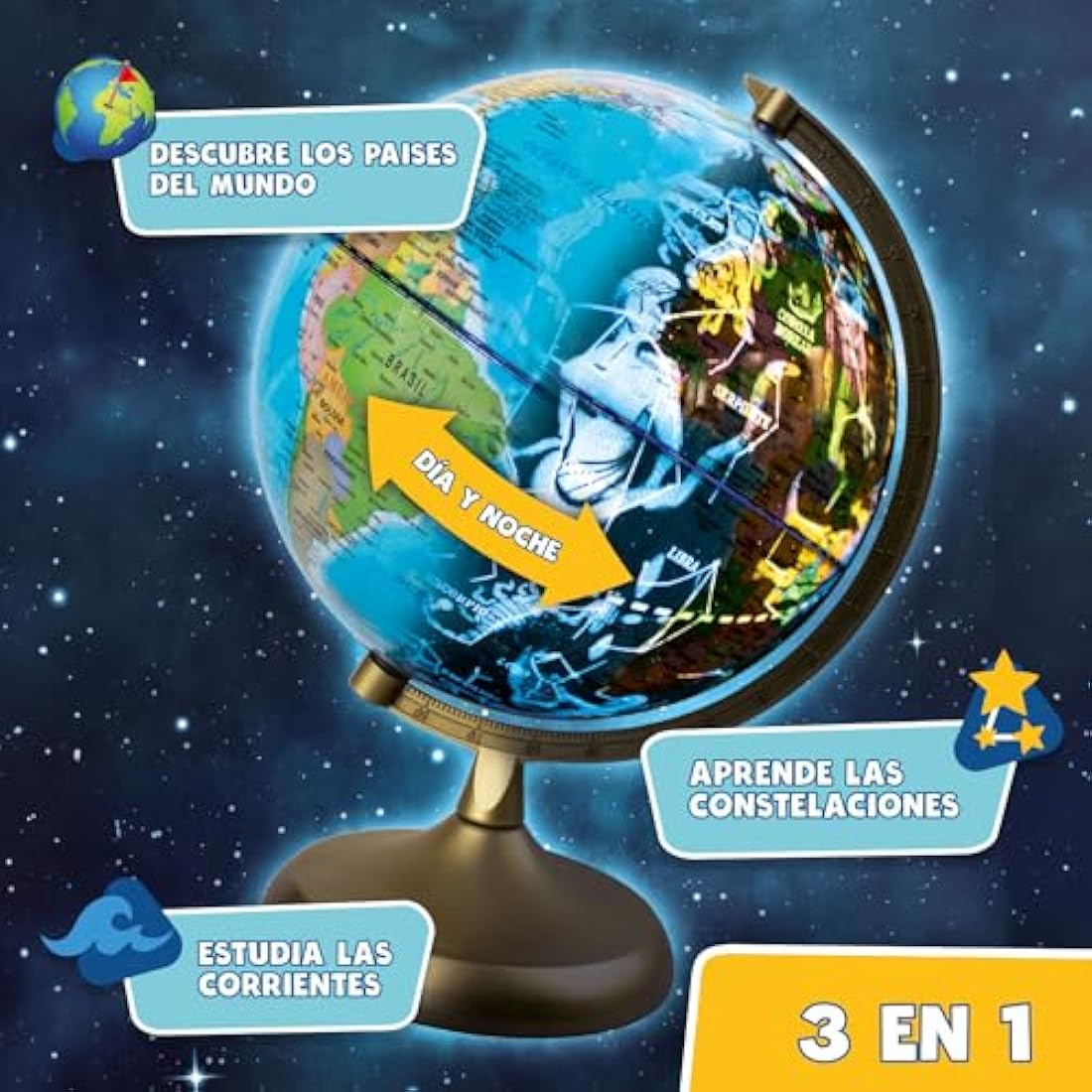 Jolof Store Interactive Spanish Globe – LED Night & Day Lamp for Kids