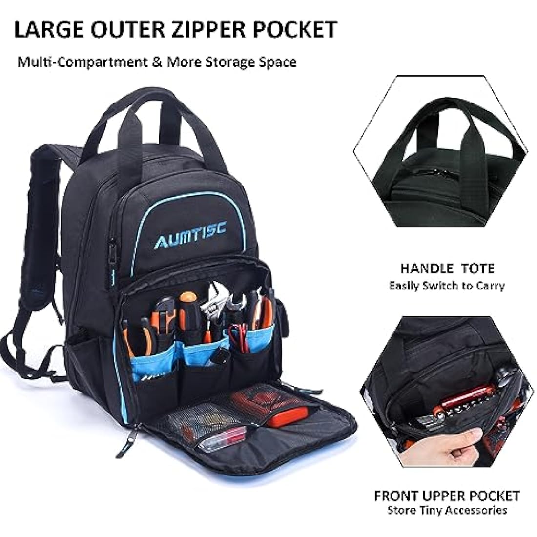 AUMTISC Electrician Tool Backpack | Heavy Duty 49-Pocket Work Bag - Blue