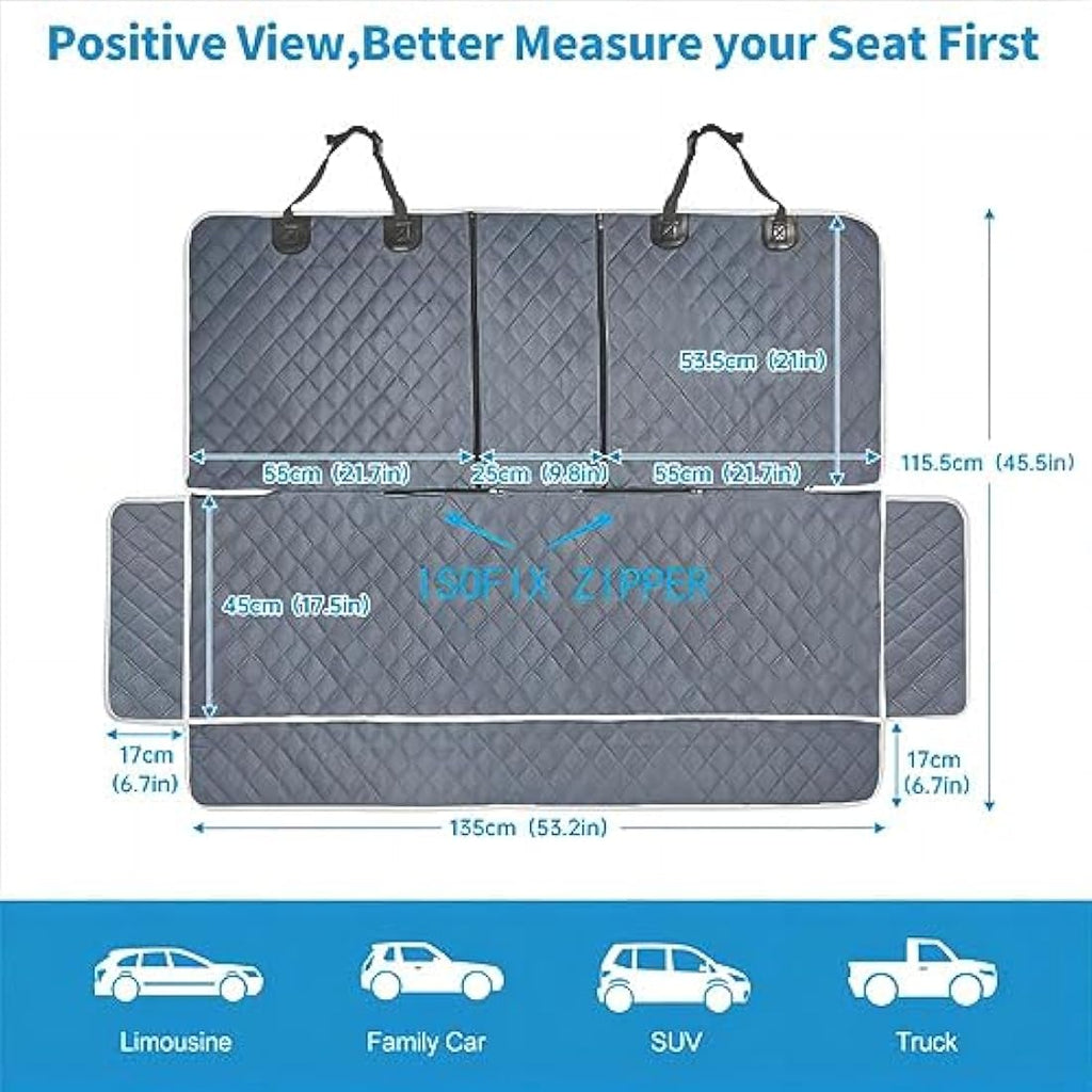 ANOSOSPECIAL Dog Car Seat Cover | Waterproof Grey Back Seat Protector