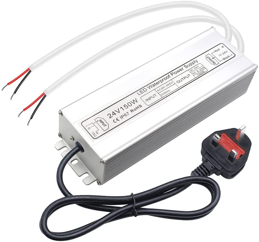 inShareplus 24V 150W LED Power Supply | IP67 Waterproof Outdoor Driver