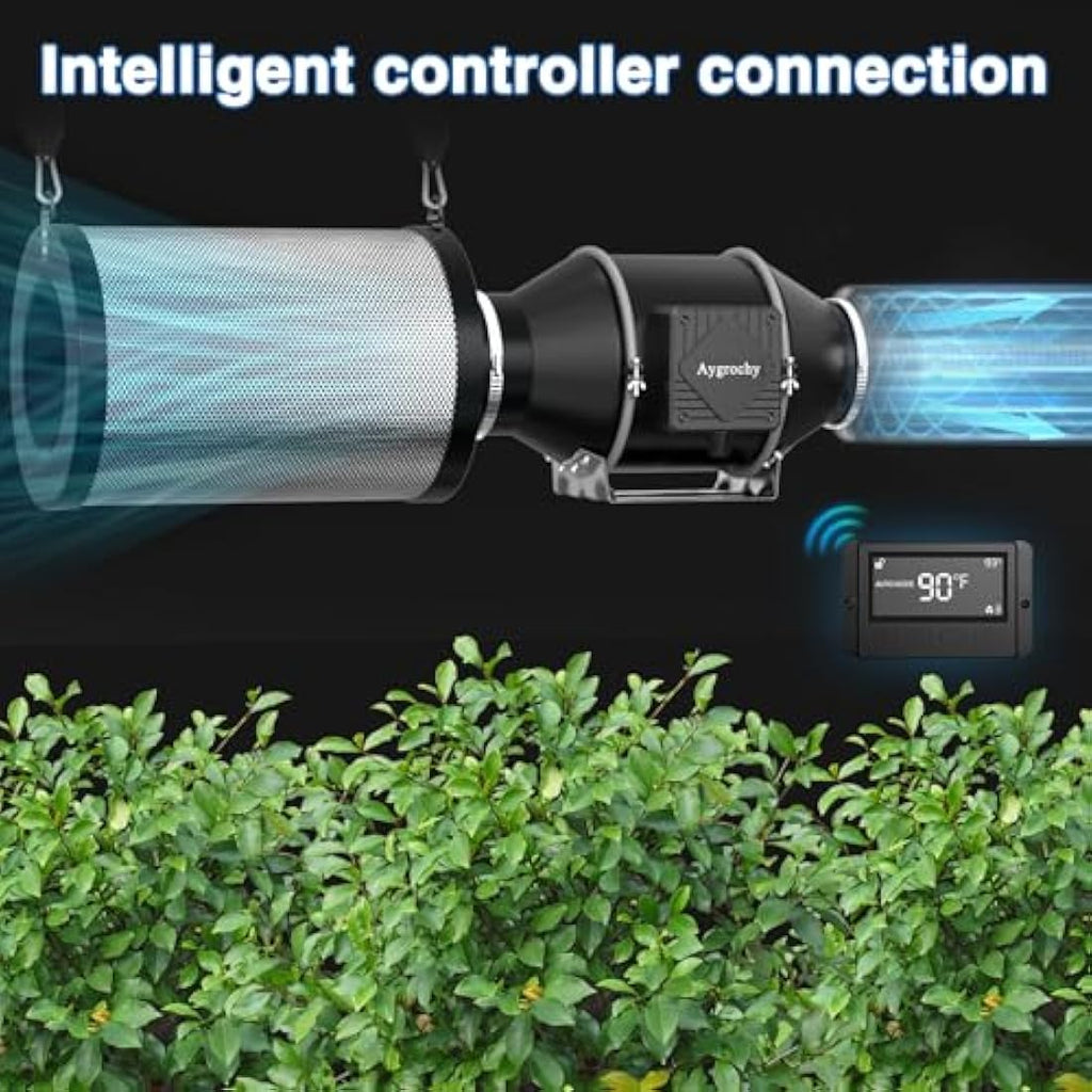Aygrochy 4 Inch Inline Duct Fan with Smart Controller | 205 CFM EC Motor