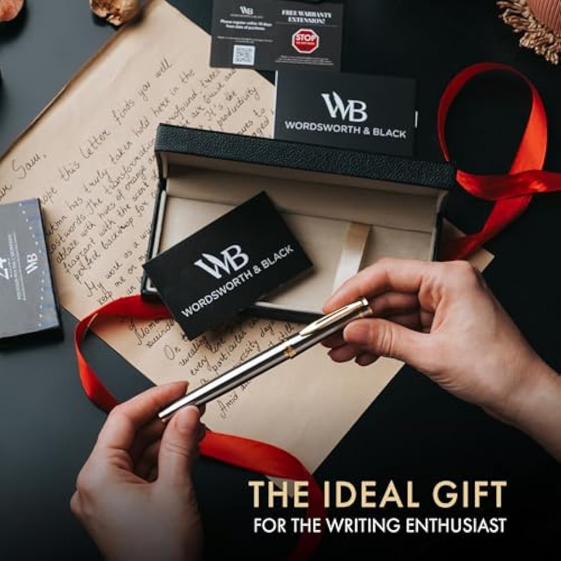 Wordsworth & Black Fountain Pen Set - 18K Gilded Fine Nib, Silver Gold