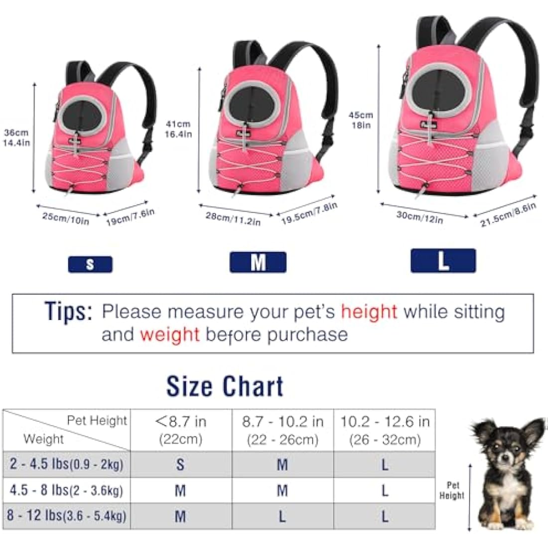 Pawaboo Pet Dog Carrier Backpack | Breathable Front Travel Bag - Pink, M