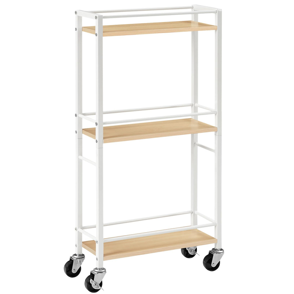 MAHANCRIS 3-Tier Slim Rolling Cart | Narrow Wooden Utility Storage Rack