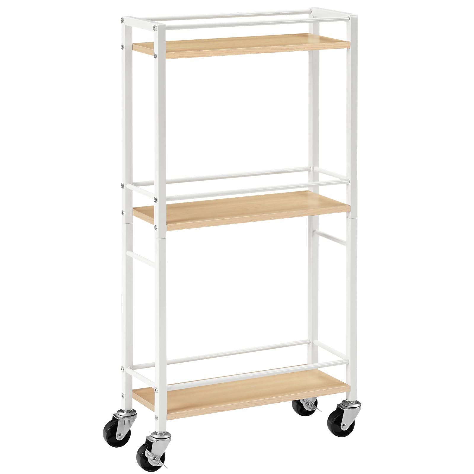 MAHANCRIS 3-Tier Slim Rolling Cart | Narrow Wooden Utility Storage Rack