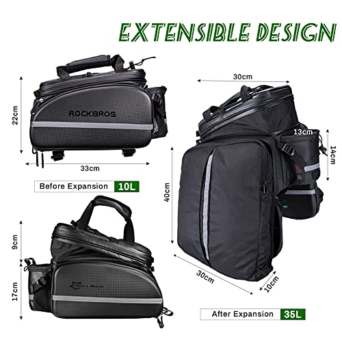 ROCKBROS Waterproof Bike Pannier Bag | 17-35L Expandable Rear Rack Trunk
